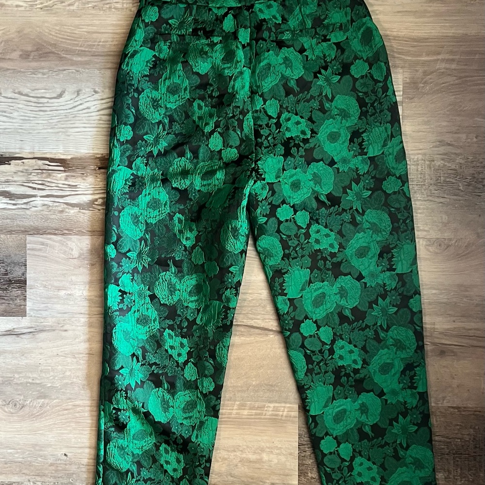 VICI brand dress green and black filigree lace pants with belt. MED. Runs small